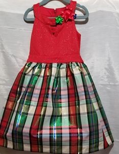 Girl's Bonnie Jean Sleeveless Holiday Dress Size 6x red  multi plaid with Bows